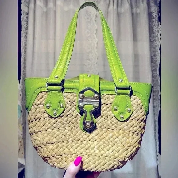 Michael Kors Green and Tan Woven Bag - Picture 1 of 14
